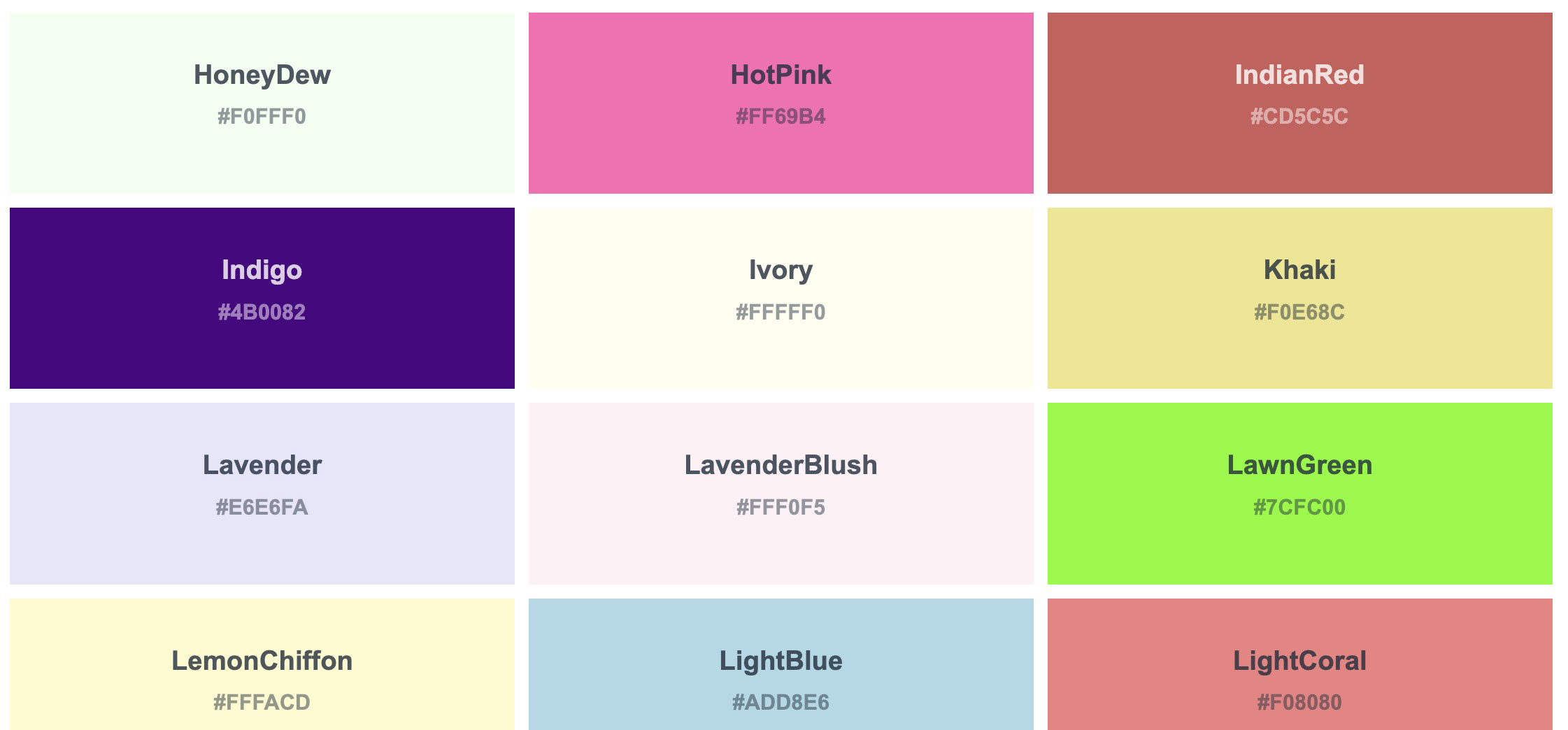 HTML/CSS Color Names W3Schools